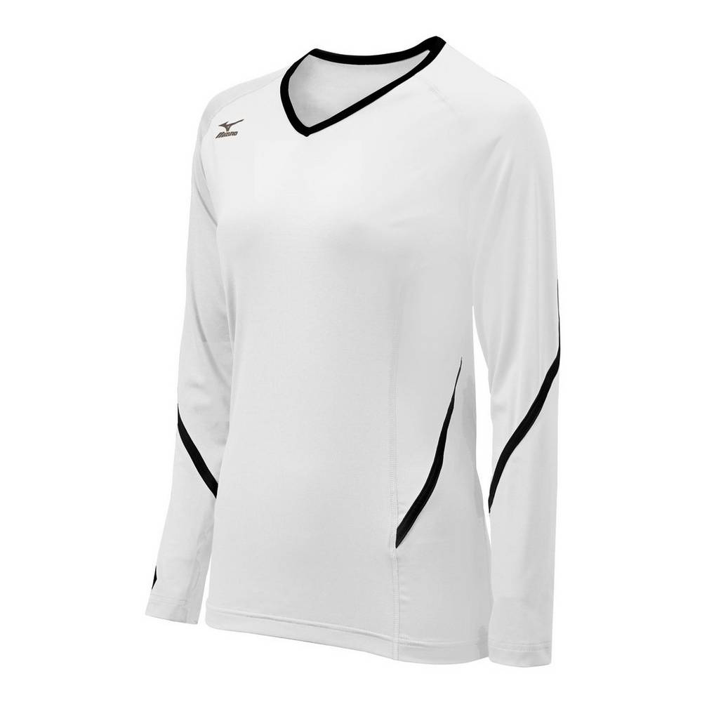 Camisas Mizuno Voleibol Techno Generation Long Sleeve - Mulher - Branco/Pretas - CRQIE1936